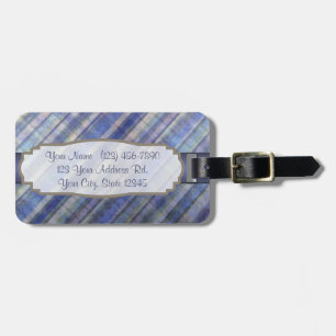 Vintage Label on Lavender and Blue Damask Stripes Luggage Tag