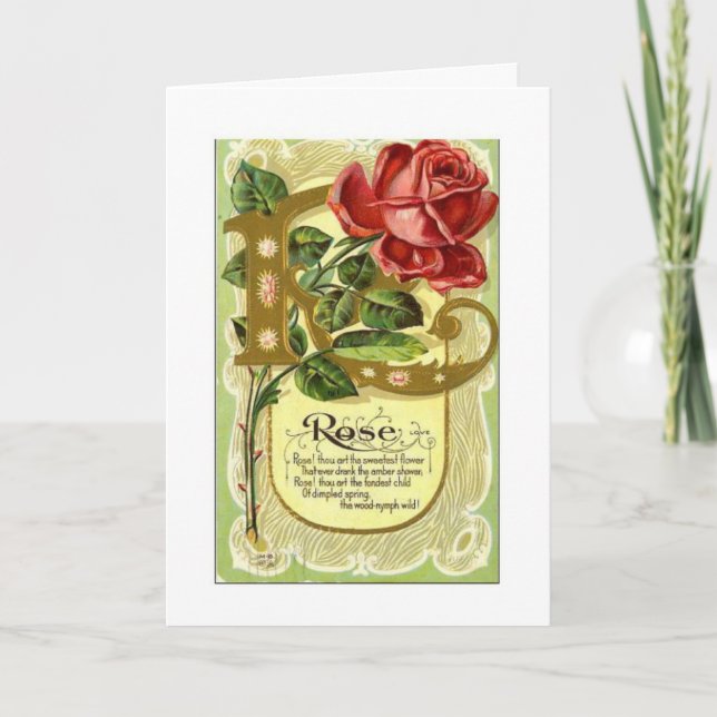 Vintage Label- Rose Thinking Of You Greeting Card (Front)
