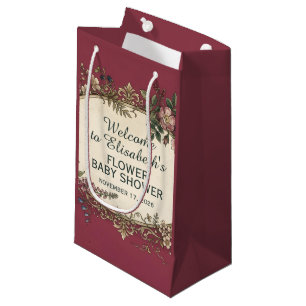 Vintage Label with coloured Flowers 27 + your text Small Gift Bag