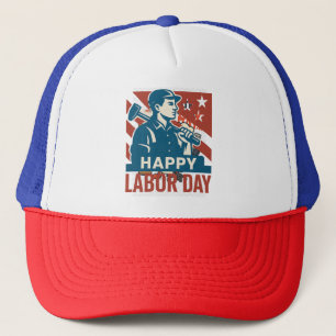 Vintage Labour Day USA Retro Poster Style Trucker Hat