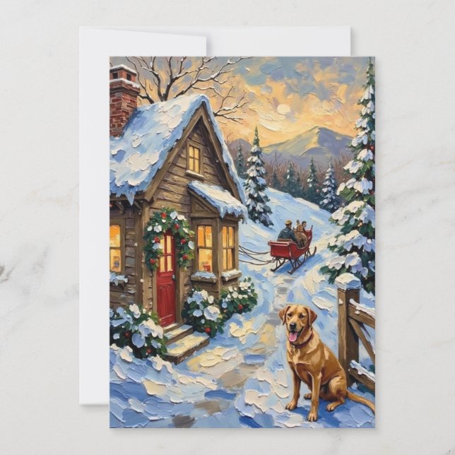 Vintage Labrador Retriever Christmas Cottage Holiday Card (Front)