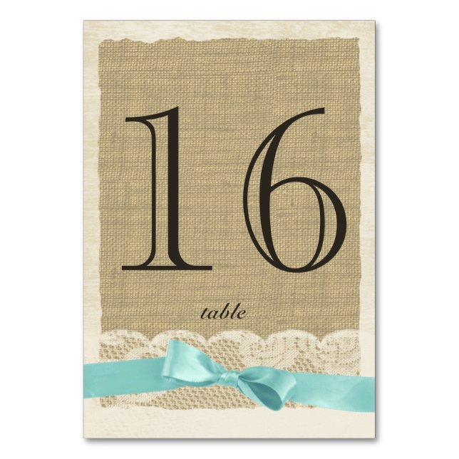 Vintage Lace and Aqua Bow Table Number Card (Back)