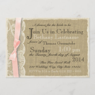 Vintage Lace and Blush Bow Bridal Shower Invitation