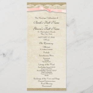 Vintage Lace and Blush Bow Wedding Program Programme