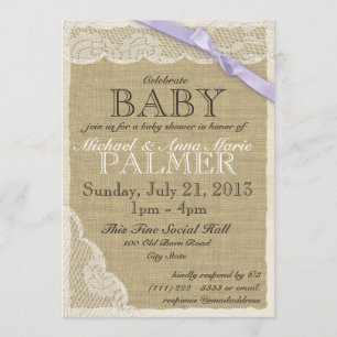 Vintage Lace and Bow Baby Shower Purple Invitation