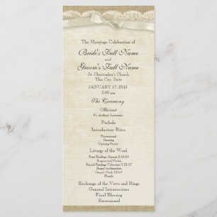 Vintage Lace and Burlap Wedding Program Programme