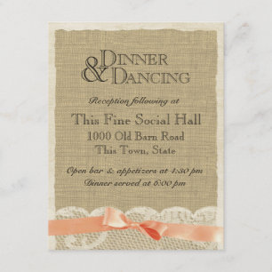Vintage Lace and Coral Bow Reception Card