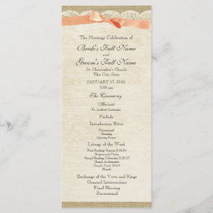Vintage Lace and Coral Bow Wedding Program Programme
