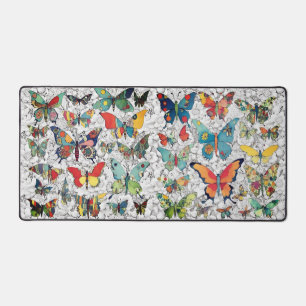 Vintage Lace and Floral Patchwork Butterflies Desk Mat
