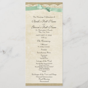 Vintage Lace and Mint Green Bow Wedding Program Programme