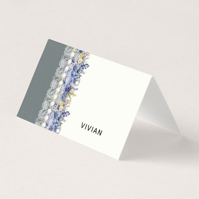Vintage Lace And Pearls Floral Place Card (Front)