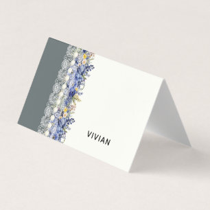 Vintage Lace And Pearls Floral Place Card