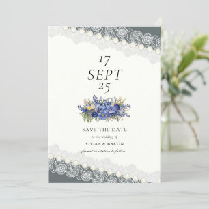 Vintage Lace And Pearls Floral Save The Date Invitation