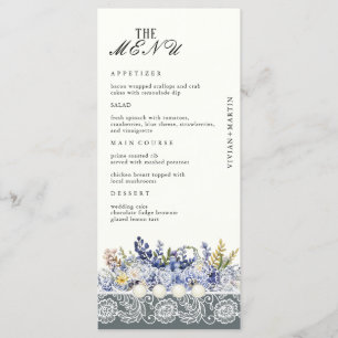 Vintage Lace And Pearls Floral Wedding Menu