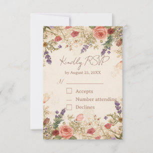 Vintage Lace and Pressed Botanical RSVP Card