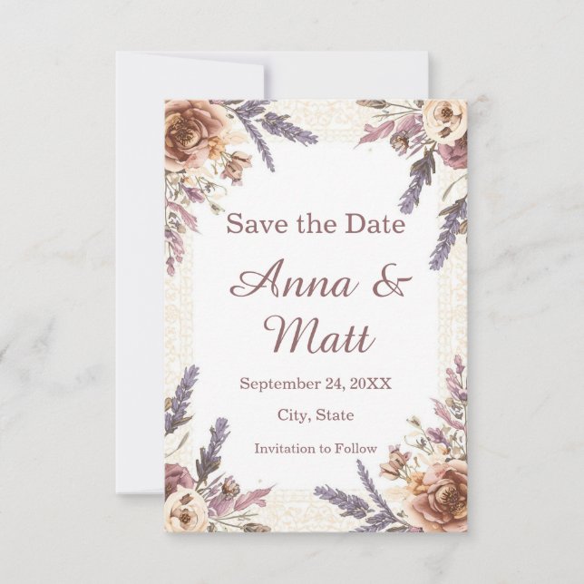 Vintage Lace and Pressed Botanical Save the Date (Front)
