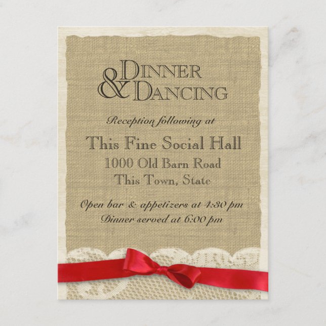 Vintage Lace and Red Bow Reception Card (Front)