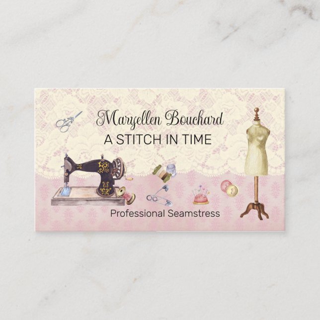 Vintage Lace And Sewing Supplies  Seamstress  Business Card (Front)