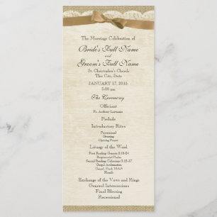 Vintage Lace and Tan Bow Wedding Program Programme