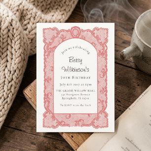 Vintage Lace Arch Dusty Rose 70th Birthday Invite