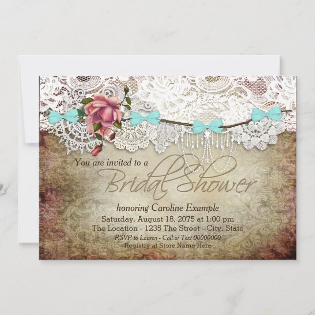 Vintage Lace Banner Rustic Bridal Shower Invitation (Front)