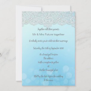 Vintage lace blue aqua elegant wedding invitation