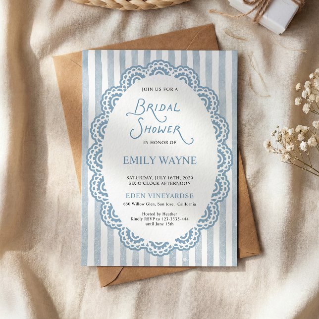  Vintage Lace Blue Bridal Shower  Invitation (Creator Uploaded)