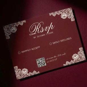 Vintage Lace Burgundy Romantic Wedding RSVP Card