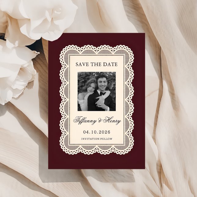 Vintage  Lace Burgundy Save the Date (Creator Uploaded)