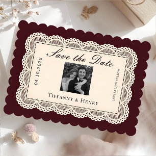 Vintage  Lace Burgundy Save the Date