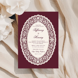Vintage Lace Burgundy Wedding Invitation