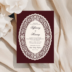 Vintage Lace Burgundy Wedding Invitation