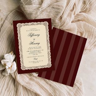 Vintage Lace Burgundy Wedding Invitation