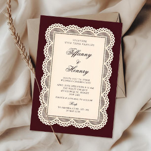 Vintage Lace Burgundy Wedding Invitation