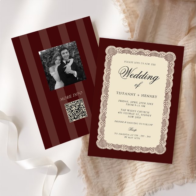 Vintage Lace Burgundy Wedding Invitation (Creator Uploaded)