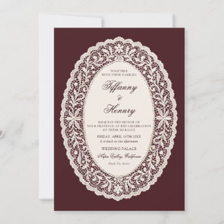Vintage Lace Burgundy Wedding Invitation