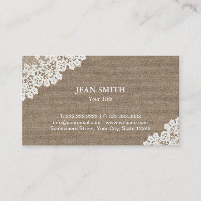 Vintage Lace & Burlap Business Cards (Front)