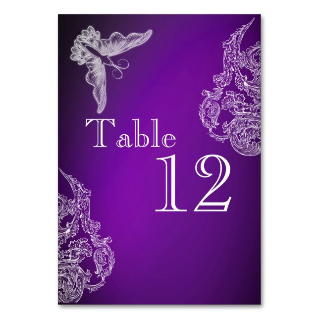 VINTAGE LACE & BUTTERFLIES PURPLE OMBRÉ Table Card (Back)