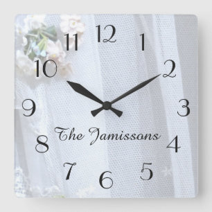 Vintage Lace, Clock, Personalised Square Wall Clock