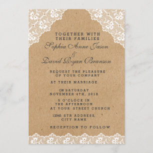 Vintage Lace Craft Paper Wedding Invitation