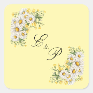 Vintage Lace & Daisies Floral Wedding Square Sticker