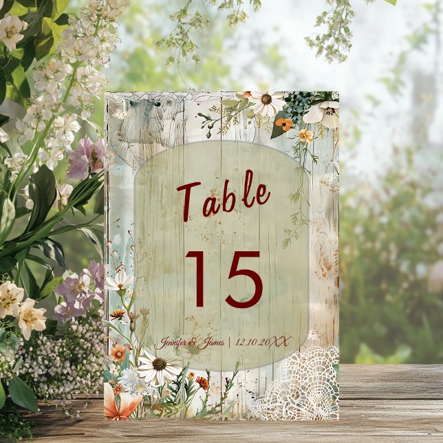 Vintage Lace & Daisies Rustic Table Number Card (Creator Uploaded)