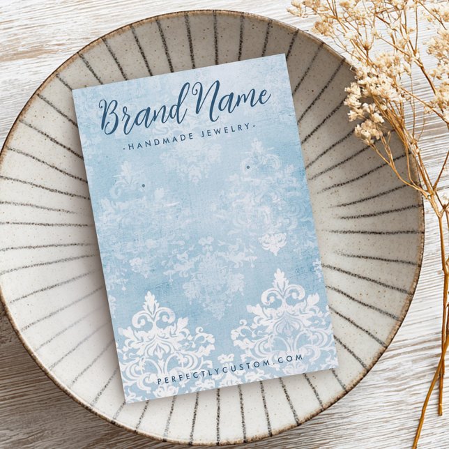 Vintage lace damask dusty blue earring card (Vintage lace damask dusty blue earring card)