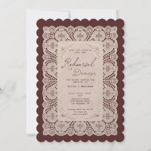 Vintage Lace Doily Burgundy Rehearsal Dinner Invitation