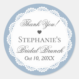 Vintage Lace Doily Dusty Blue Brunch Bridal Shower Classic Round Sticker