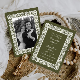 Vintage Lace Doily Green Wedding Save The Date