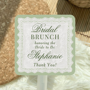 Vintage Lace Doily Sage Green Brunch Bridal Shower Square Sticker
