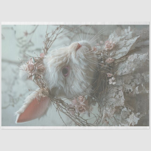 Vintage Lace Easter Rabbit Decoupage Tissue Paper (Front)