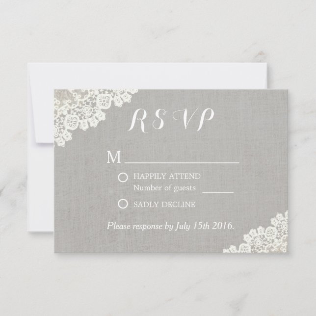 Vintage Lace Elegant Linen Rustic Wedding RSVP (Front)