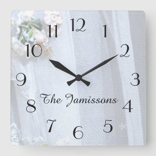 Vintage Lace, Elegant, Personalized Name Square Wall Clock (Front)